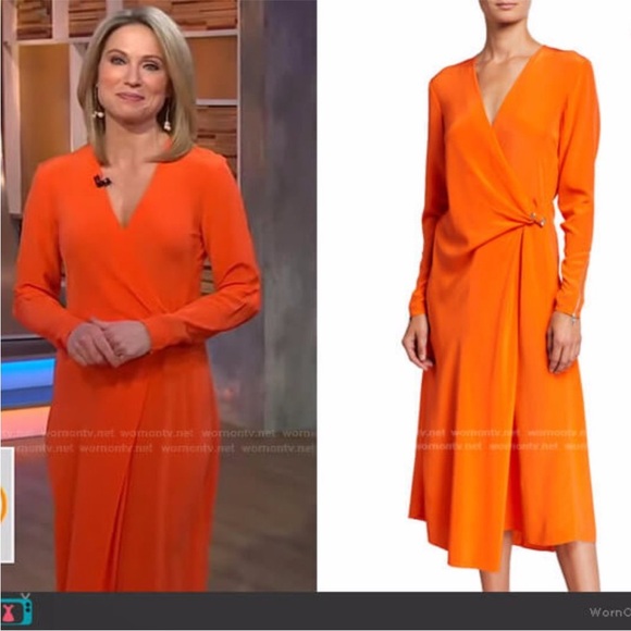 Rag & Bone Odette Side Drape Silk Orange Drape Effect Midi Dress BlairEadieBee S - Picture 3 of 15